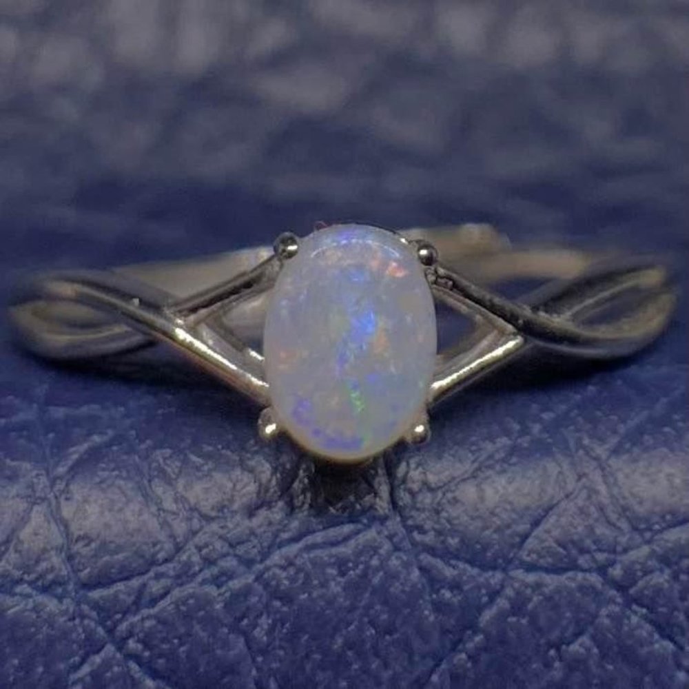 White Radiant .925 Sterling Silver Australian Coober Pedy Adjustable Opal Ring